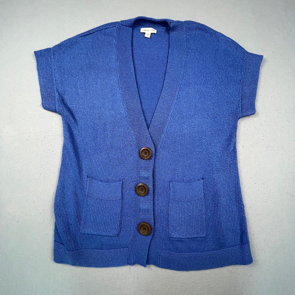 Knit Cardigan‎ Sweater Womens XL Blue Short Sleeve Pocket Casual